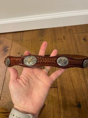 Leather Western Concho Belt Brown Silver Rodeo Horse Cowboy Made In Mexico EUC